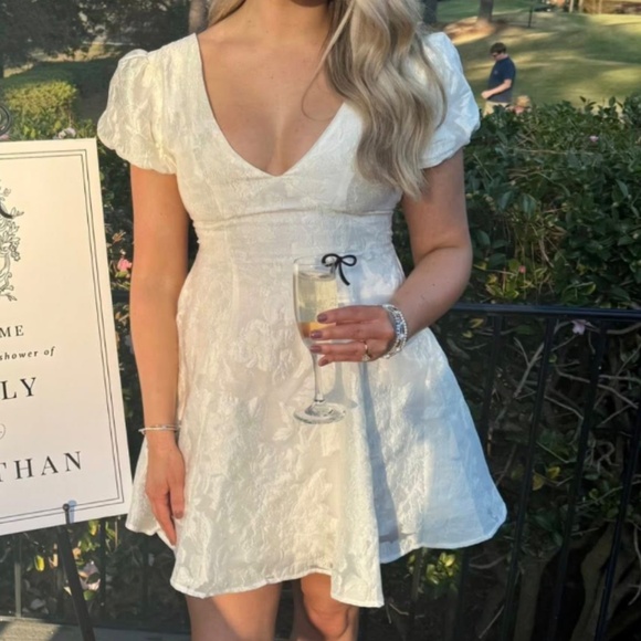 JACQUARD MINI DRESS with Puff Sleeves - Picture 6 of 7